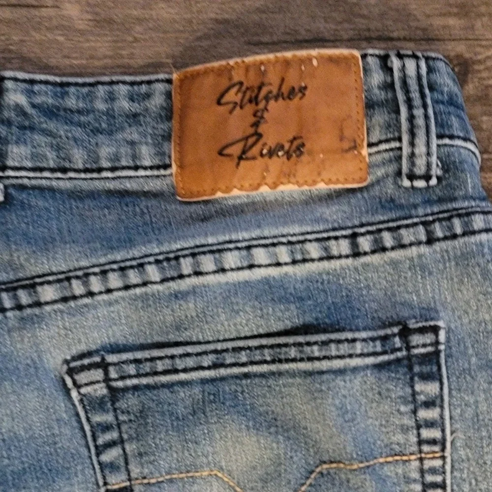 Stitches & Rivets Mens Light Wash‎ Slim Fit Stretch Blue Jeans 34x32